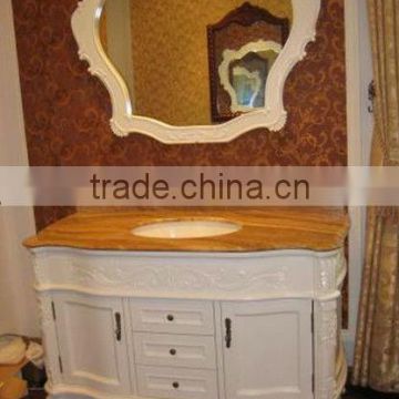 Grey wood MarbleAntique single sink wooden mirror and vanity top with Baltic Brown/Classic solid wood bathroom vanity or cabinet