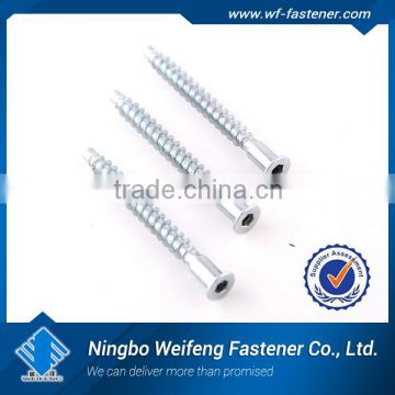 India supplier high qualith flat head white zinc plated hex deep hold 7*50 confirmat screw