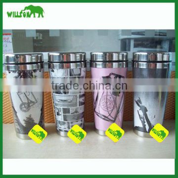 Wholesale promotion custom logo vacuum thermos stainless steel tea coffee travel mug with lid
