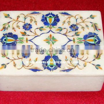 Rectangular Shape White Marble Inlay Gift Box Antique