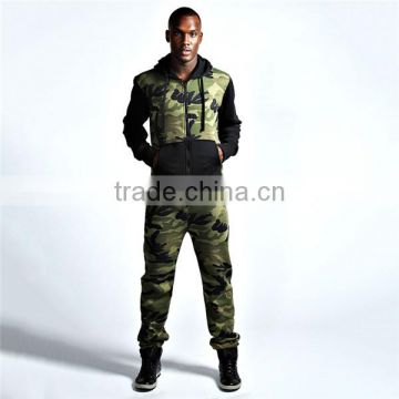 PA0019A wholesale camo printed adult onesie with black sleeves and pocket