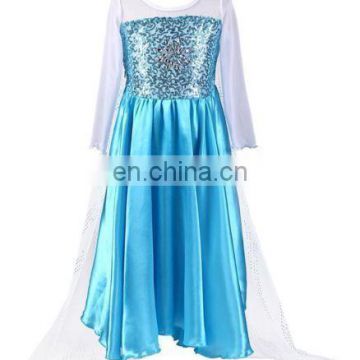 Long sleeve elsa costume blue frozen dress for children wholesale FC2128