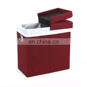 RTS Manufacture Factory Selling Fabric Faux Linen Folding Laundry Basket Rectangle Stool Box with Handles for Dirty Cloth