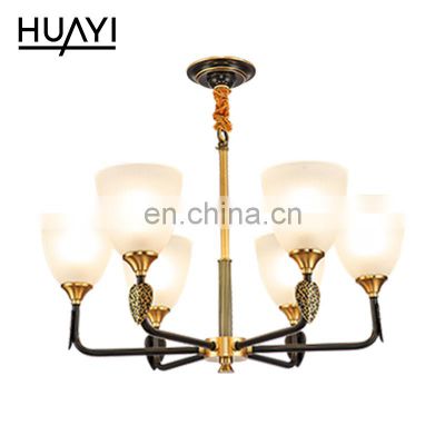 HUAYI New Chinese Style All Iron Modern Bulb Simple Indoor Hotel Lobby E27 Glass Hanging Chandelier
