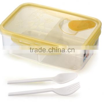 Hot Sale airtight Square Plastic Microwave Lunch Box with cutlery