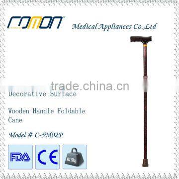 Printed Folding Walking Sticks Cane With Wood Handle