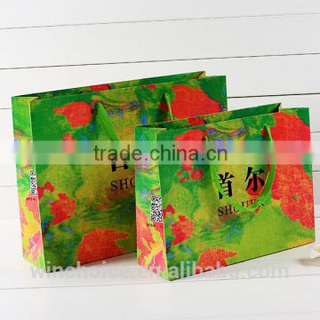 Ivory board paper bag with colourful customized lamination CMYK ,shopping bags,promotion bag ,rope handle