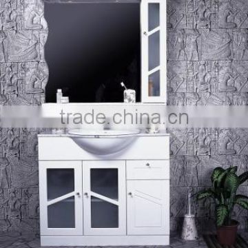 Modern White Floor Mounted MDF Cabinet Bathroom Mirror Vanity
