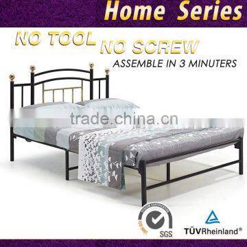 Queen Size Antique Gold Finish Platform Wall Metal Bed Frame