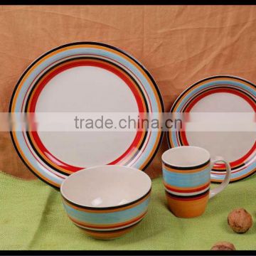 wide and narrow stripe stoneware tableware made in China 16pcs ceramic dinnerware handpainted modern stoneware dinner set
