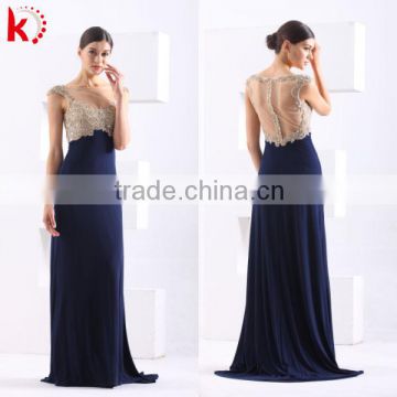 Sexy Fashion Blue Vintage Beauty Sequined Evening Gown And Floor-Length Chiffon Lace Evening Dress With Beading Pleated