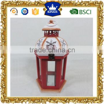 2016 new design snow design Christmas wooden candle lanterns from KINGS