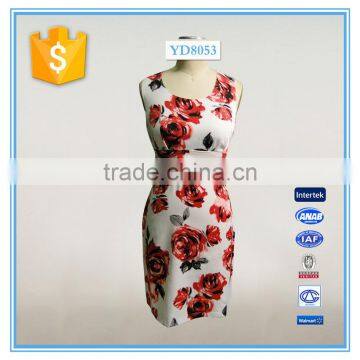 Latest Dress Patterns Ladies Casual Floral Print Dress With Waist Belt2016