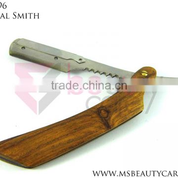 Custom wood handle barber razor with steel handle