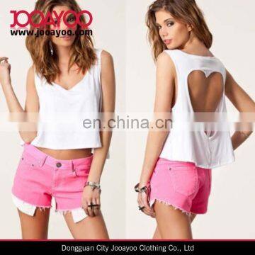 Women Bare Midriff Crop Top Heart Cut out Sleeveless Ladies Cotton Crop Tops