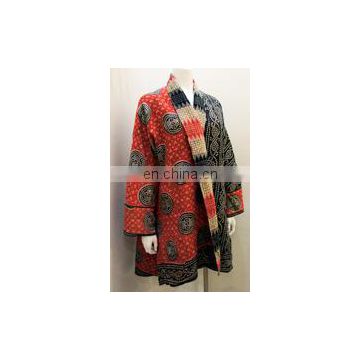 Indian Designer Cotton Vintage kantha Long Jacket Designer Handmade Women Hippie Sari Quilted Jacket from wholesaler