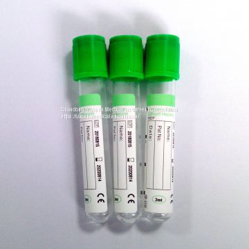 Green top heparin tube for blood sample taking with lithium heparin
