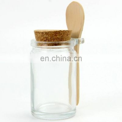 Wholesale Clear Transparent Glass Jar And Containers With Wood Spoon And Cork Glass Jar