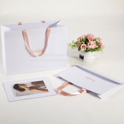 Custom Luxury White Magnet Flap Clothing Paper Box Foldable Magnetic Closure Gift Boxes With Black Ribbon