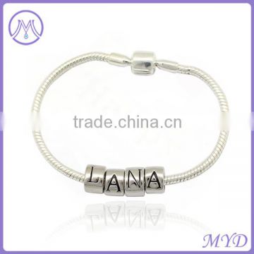 925 sterling silver European DIY letter bead charms silver barrel clasp snake chain bracelet