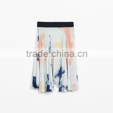 Ladies long chiffon pleated floral printed skirt