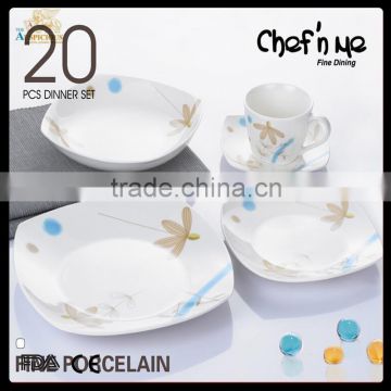 20pcs high quality new design square new bone china dinnerware