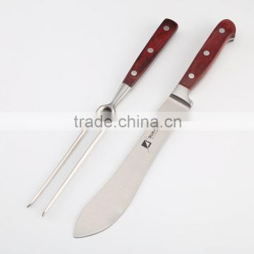 2 pcs forged color wood handle meat knife and fork set