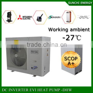 Amb.-25C winter floor heating 100~300sq meter house 12kw/19kw/35kw EVI air source heatpump auto-defrost