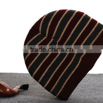 Simple striped knit hat wool hat warm hat men hat factory