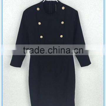 2016 Black Long Leather Collarless Wool Winter Women Winter Trench Coats