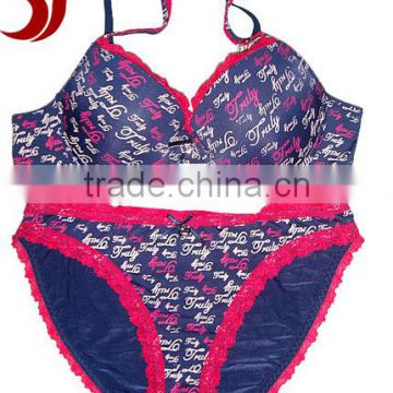 2014 hot sexy fancy young ladies bra panty sets with printing