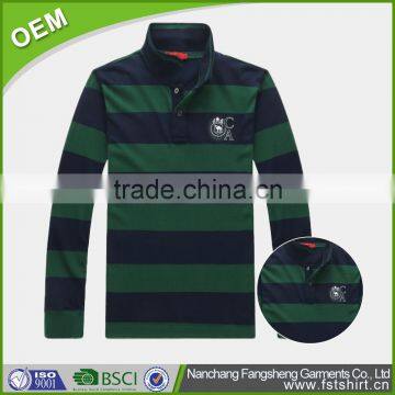 OEM 100 % cotton striped long sleeve men's polo t shirt