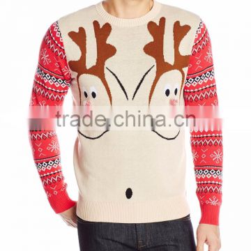 Men Light Kahki Sweater Double Reindeer Pattern Christmas Jumper Knitting Pattern s For Adults