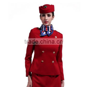 2016 New style cotton/polyester blend elegent Stewardess Airline Uniform for stewardess customize logo wholesale