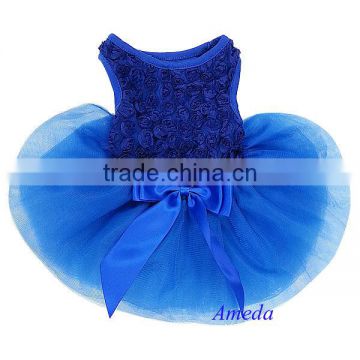Royal Blue Rosettes Elegant Rose Pageant Tutu Dog Pet Clothes Party Dress XS-L
