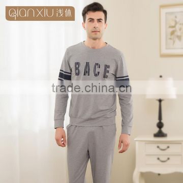 2017 Best Qianxiu Wholesale Lightweight Long Sleeved Elegant Gray Knit Cotton Mens Sleep Shirt