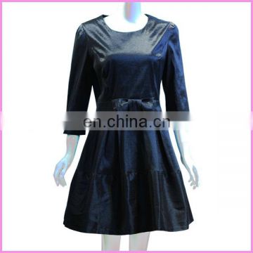 midi-sleeved graceful glossy black dress