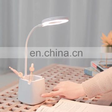 Table lamp eye-caring 2020 modern desk lamp with pen tube mobile phone holder with USB quick Charge Port Table lamps for student