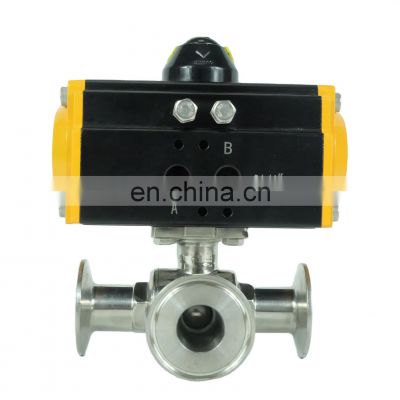 DKV DN50 hidraulic actuator air control sanitary ss304 food grade tri clamp 3 way ball pneumatic valve