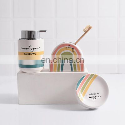 Kids Cute Rainbow Ceramic Bathroom Accessories For Baby Gift Bath Set House Decoration