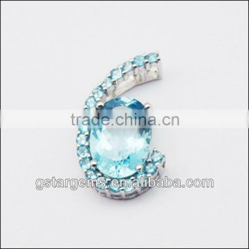 925 Sterling Silver Natural Blue Topaz Pendant 2013 Hot Gemstone Jewelry