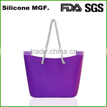 Alibaba express fashion women handbag silicone shopping bag with rope