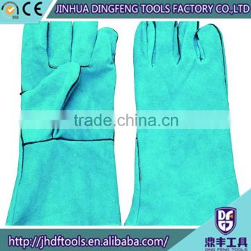 Blue with curved welding gloves hot leather safety working/welding gloves with high quality