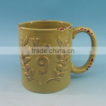 2016 Hot sale embossed ceramic mug ,ceramic emboss mug wholesale