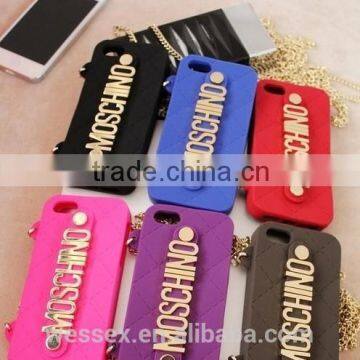 Fashion Silicone mobile phone case for girls with Metal chain