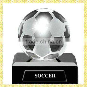 Handmade Black Engraved Crystal Football Trophies For Football Match Gifts