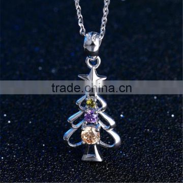 Factory Price Crystal Pendant 925 Sterling Silver Christmas Tree Pendant for Christmas Gift
