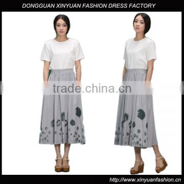 Summer/Spring Women Printed Linen Long Skirts,New Latest Long Skirt Design Printed Linen A-line Skirts For Women