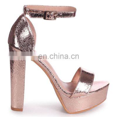 Ladies Attractive rose golden color heel barely platform block high  heels sandals shoes