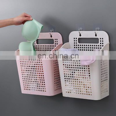 Taizhou Hot Wholesale Hollow design Colorful Cheap Adhesive Wall Mounted Baby PP Plastic Organizer Laundry Basket With Handle